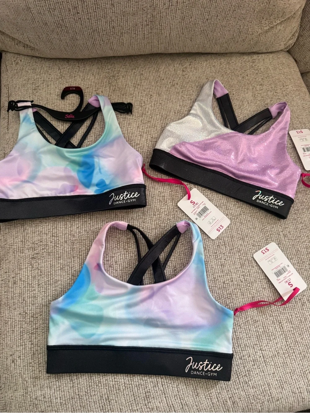 Justice Pastel Tie-Dye & Lavender Shimmer Sports Bra Set